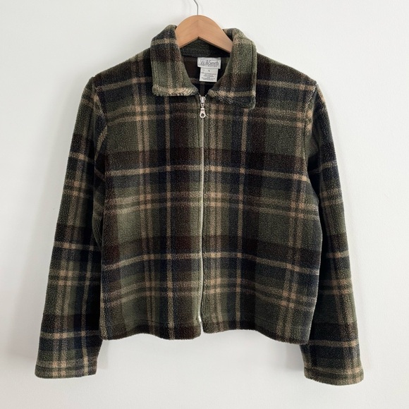Vintage Fleece Plaid Zip Up Cropped Coat - Picture 2 of 10